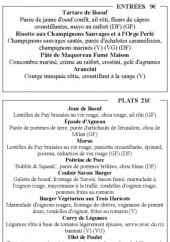 Menu Couloir - les entrées et plats, desserts