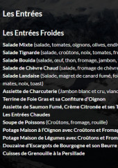 Menu La Bouida - Les entrées