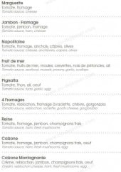 Menu La pignatta - Les pizzas: marguerite, napolitaine, fruit de mer...