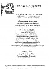 Menu Le Vieux Chalet - Carte et menu Le Vieux Chalet Saint Martin de Belleville