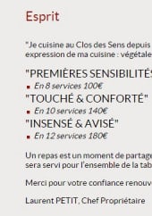 Menu Clos des Sens - Esprit