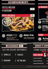 Menu The Roster - Les accompagnements,  petites faims et milkshakes,...