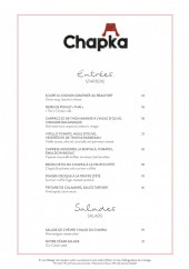 Menu Le Chapka - Les entrées et salades