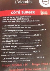 Menu L'alambic - Côté burgers