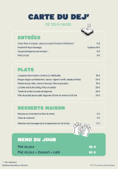 Menu PlanB Living - La carte du déjeuner