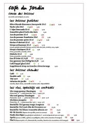 Menu Le Café du Jardin - Les boissons