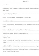 Menu L'Auberge Ensoleillée - A la carte 