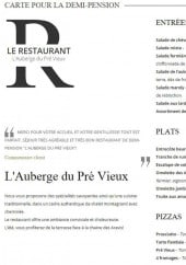 Menu Le Vermont - Les entrées, les plats et pizzas