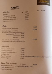 Menu Chez Antoine - Les entrées, plats et desserts