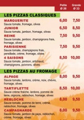 Menu Pizza Du Semnoz - Pizzas classiques et fromages 