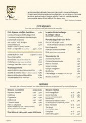 Menu Le Pain Quotidien - Le petit dejeuner et boissons
