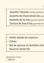 Menu Le Pain Quotidien - Les assiettes et accompagnements