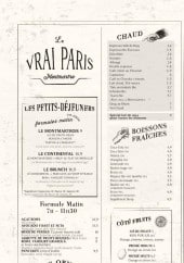 Menu Le Vrai Paris - Les petits déjeuners, formule midi, les oeufs...