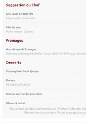 Menu La Belle Epoque - Les suggestions, fromages et desserts