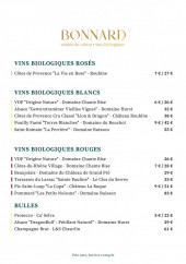 Menu Bonnard - Vins