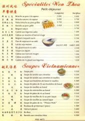 Menu Chez Xu - Les soupes vietnamiens, spécialités wen zhou