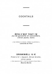 Menu Le Mary Celeste - Les cocktails