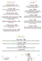 Menu Valentina - Les antipastis, salades et planches