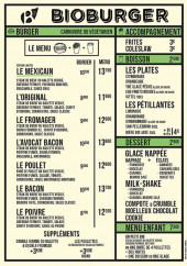 Menu Bioburger - Burgers, accompagnements, boissons,...