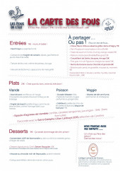 Menu Les Fous de l'Ile - La carte des fous
