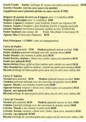 Menu Allo Cury - Les entrées et plats principaux 