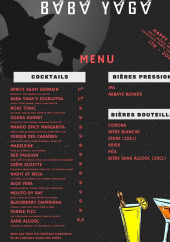 Menu Baba Yaga - Les cocktails et bières