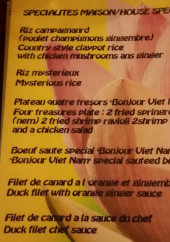 Menu Bonjour Vietnam - Menu