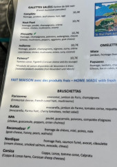 Menu Le nul part ailleurs - Les galettes salées et bruschettas