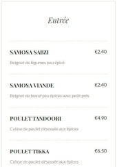 Menu Masala Magic - Les entrées