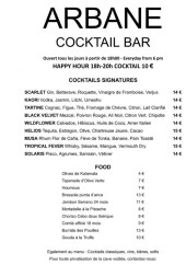 Menu Arbane - Les cocktails signatures et food