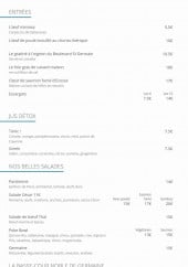 Menu Germaine - Les entrées, jus détox, salades et viandes