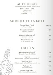 Menu Canopé - Au déjeuner au milieu de la table et entrées,