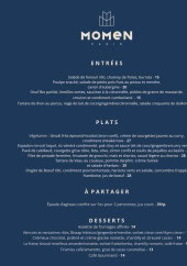 Menu Momen - Les entrées, plats et desserts