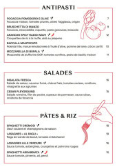 Menu Pleyground - Les entrées, salades et pâtes,...