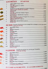 Menu Sushi 2007 - Les entrées , sushi et sashimi