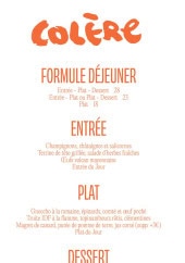 Menu Colère - Les formules, entrées, plats, ...