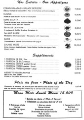 Menu Galerie kebab - Les entrées, plats du jours et  suppléments,...