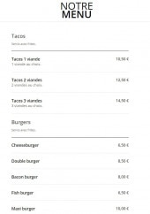 Menu Le Rapide - Menu tacos et burgers