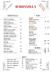 Menu Marianella - Les cocktails, vins; ....