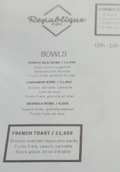 Menu République of Coffee - Les bowls et houses specials