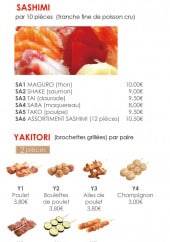 Menu Sushi Rama - Les sashimis et yakitoris