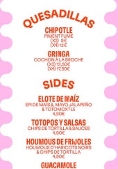 Menu Taco Mesa - Les quesadillas et sides