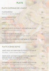 Menu African Kitchen Paris - Les plats d'Afrique de l'Ouest  et plats à base de riz