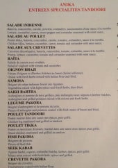 Menu Anika - Les entrées Spécialités tandoori