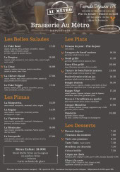 Menu Au Métro - Les pizzas, plats et desserts,...
