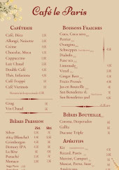 Menu Brasserie café le Paris - Les boissons