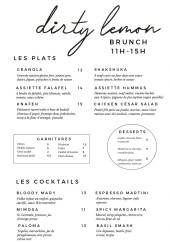 Menu Dirty Lemon - Les plats, garnitures et desserts,...