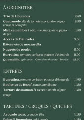 Menu Duke - A grignoter, entrées tartines et crocs