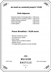 Menu Maison Bastille - Le petit déjeuner