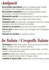 Menu La Stella - Les entrées, salades
